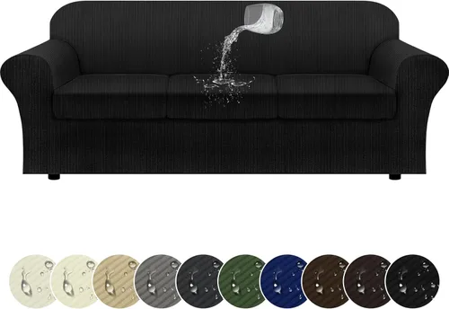 Miniatura 59 de Funda impermeable para silla con brazos, juego de 2 piezas, funda a rayas para 1 sofá separado con cojín en T, fundas de sillón de tela