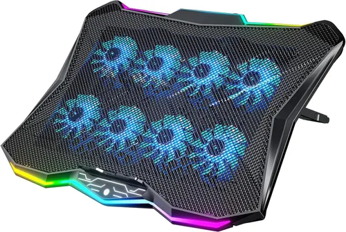 Miniatura 7 de AICHESON Almohadilla de refrigeración para laptop para juegos con 15 ventiladores más fríos, base de soporte RGB Ultimate para computadora con Azul