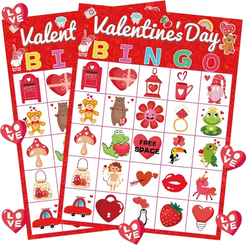 WEIEN Bingo para el día de San Valentín para niños, adultos, 24 jugadores para grupos grandes de clase familia/escuela, fiesta, golosinas, aula