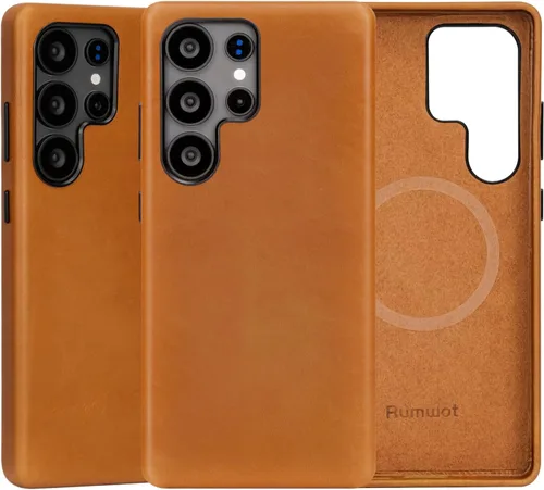 Miniatura 8 de Funda de cuero genuino para Samsung Galaxy S24 Ultra - Cuero de grano completo, compatible con MagSafe y carga inalámbrica, botones de metal bisel