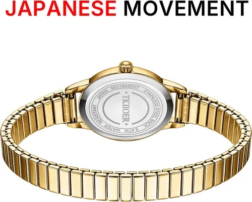 Miniatura 3 de Relojes pequeños de oro para mujer, reloj analógico de esfera fácil de leer, caja ovalada, banda de expansión de acero inoxidable, reloj impermeable