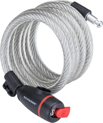 Miniatura 6 de Candado de cable para bicicleta Schwinn con llaves, 1.83 m x 12 mm, Negro y Plata, Acero duradero, Cubierta protectora de vinilo, Soporte