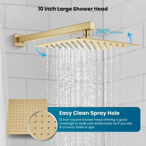 Miniatura 5 de gotonovo Sistema de grifo de ducha de lluvia de 10 pulgadas, cabezal de ducha de lluvia con rociador de mano, boquilla de cascada, mezclador montado