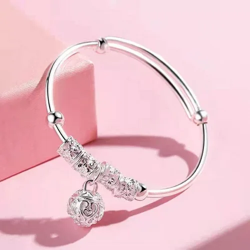 Miniatura 3 de Pulseras de plata de ley 925 para mujer, pulsera de transferencia de la suerte, ajustable, joyería de moda para mujer