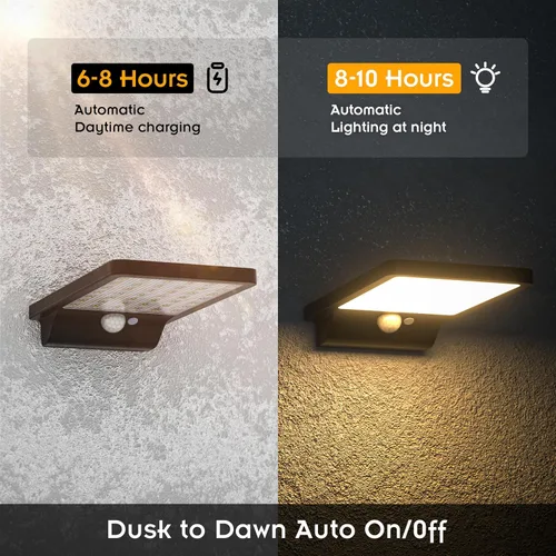 Miniatura 9 de Luz solar para exteriores, pared, paso, puerta, poste, blanco cálido de 3000 K, batería de litio de 2000 mAh, 350 lm, impermeable, sensor