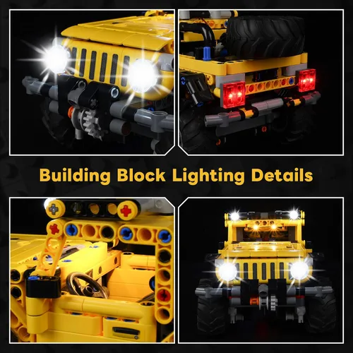 Miniatura 2 de Kyglaring Kit de luz LED compatible con bloques de construcción Lego Jeep Wrangler Technic 42122, control táctil mejorado y atenuación, solo luces