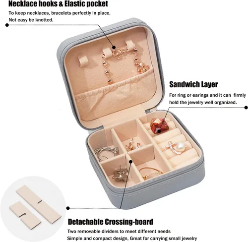 Miniatura 2 de MODENGKONGJIAN Mini estuche de viaje para joyería, caja organizadora de joyas de viaje de piel sintética, pequeño soporte portátil