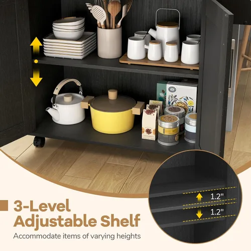 Miniatura 7 de LOKO Carrito de isla de cocina con ruedas, armario de almacenamiento de cocina con cajón, toallero, estante para especias y estante ajustable