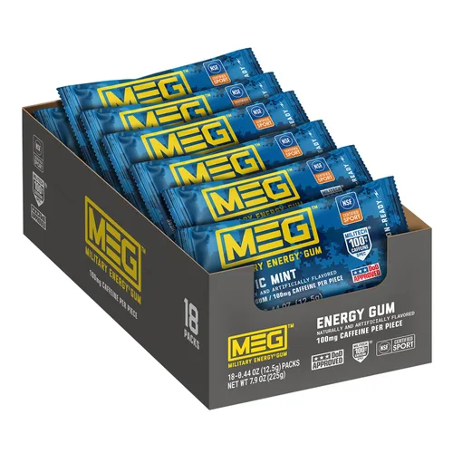 Miniatura 10 de MEG - Goma de mascar de energía militar 100 mg de cafeína por pieza + aumenta la energía + aumenta el rendimiento físico + menta verde paquete