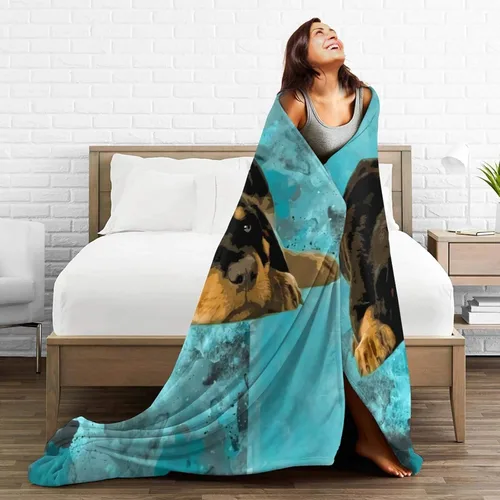 Miniatura 5 de Manta de franela de viaje, linda manta de diseño de animales perezosos de granja y cachorros Rottweiler para una mejor relajación, manta de aire