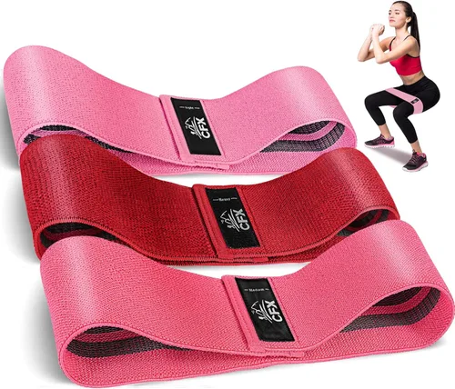CFX Resistance Bands Set, Exercise Bands with Non-Slip Design for HIPS & Glutes, 3 Levels Workout Bands for Women and Men, Booty Bands for Home rojo