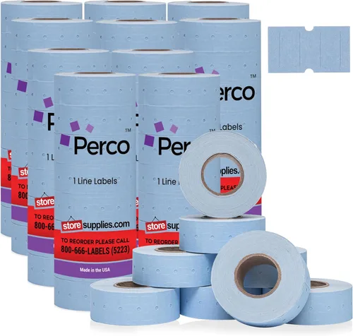 Miniatura 30 de Etiquetas azules Perco de 1 línea - 8 rollos, 1 funda, 8,000 etiquetas en blanco para pistolas de precio y fecha de 1 línea Perco - Fabricadas