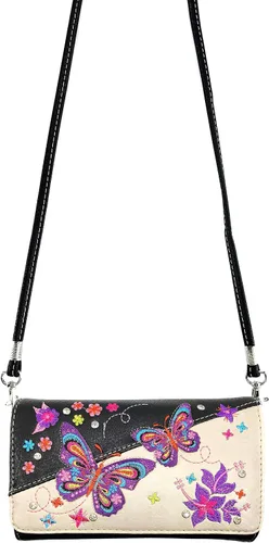 Miniatura 3 de Zelris Mariposa flor temporada bordado mujeres Crossbody muñeca triple cartera