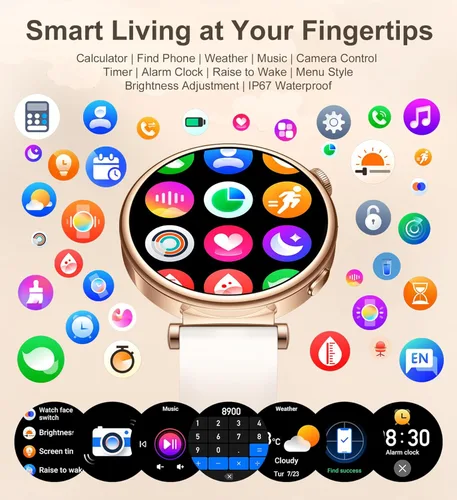 Miniatura 6 de Reloj inteligente para mujer con llamada Bluetooth, reloj de fitness de 1.27 pulgadas, contador de pasos, monitor de sueño de frecuencia cardíaca