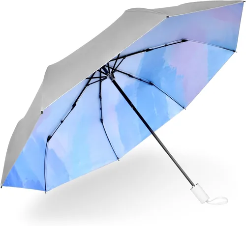 Miniatura 56 de Cuby Paraguas UV compacto plegable paraguas ligero portátil manual paraguas de viaje para resistente a la lluvia y 99% de protección UV con Negro