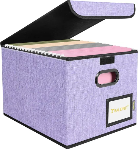 Miniatura 13 de Caja organizadora de archivos Baleine con tapa, organizador de carpetas de archivos plegable con deslizador de plástico, caja de carpetas
