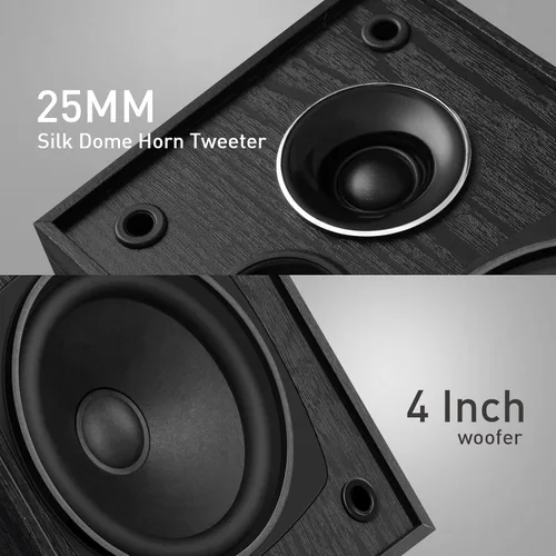Miniatura 4 de Elimavi Altavoces pasivos para estantería, diseño de 2 vías con woofer de 4 pulgadas y tweeter de cuerno de seda de 1 pulgada, graves de 60 Hz