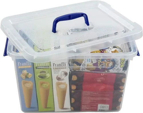 Miniatura 5 de Caja de almacenamiento de plástico transparente de 10 L, caja de almacenamiento con asa, paquete de 6