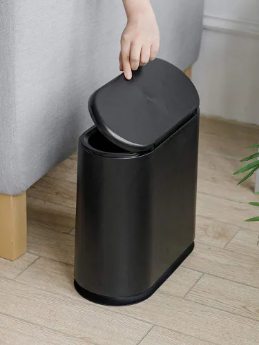 Miniatura 3 de Sooyee - Contenedor de basura de plástico rectangular con tapa a presión, para baño, tocador, dormitorio, cocina, taller, oficina, 10 litros, negro