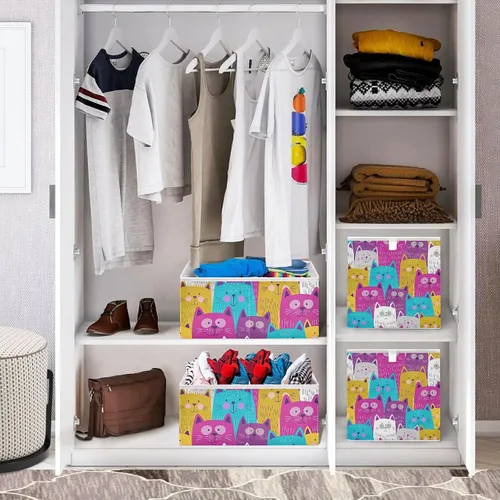 Miniatura 7 de Kigai Lindos cubos de almacenamiento para gatos, 11 x 11 x 11 pulgadas, cesta de almacenamiento plegable grande de tela, organizador para juguetes