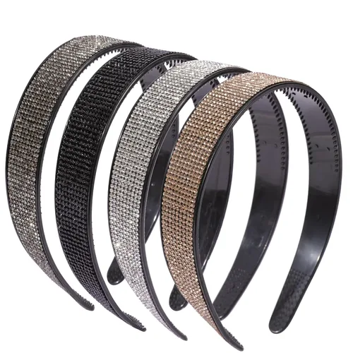 Diademas con pedrería para mujeres y niñas, 4 piezas de diadema brillante de cristal antideslizante, diadema de cabello de pedrería sólida con