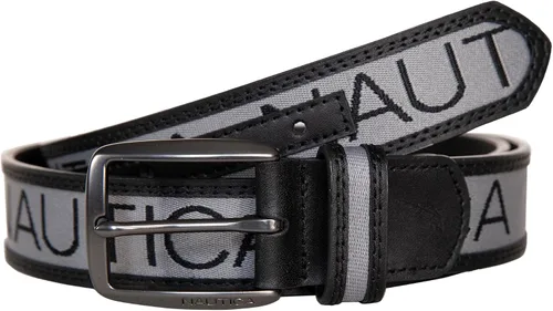 Miniatura 3 de Nautica Men's Signature Leather and Canvas Belt Ribbon Detail Flag Design Classic Casual Metal Buckle