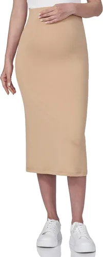 Miniatura 3 de POSHDIVAH Falda de maternidad para mujer, sobre el vientre, de cintura alta, color liso, elástica, falda tubo para embarazo