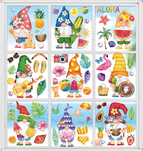 Miniatura 14 de Whaline 9 hojas de calcomanías para ventana de regreso a la escuela, gnomo lápiz libro globo mochila escolar, calcomanías para ventana