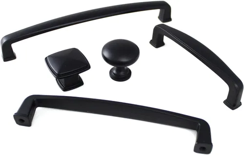 Miniatura 5 de Formosa Design Hardware - Paquete de manijas y perillas negras para gabinetes (5 pomos cuadrados)