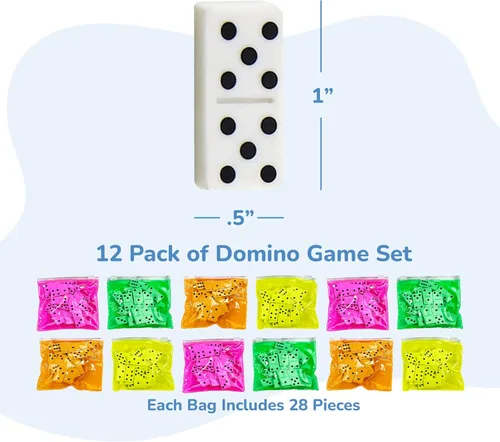 Miniatura 3 de ArtCreativity Juego de dominó – Paquete de 12 – Cada juego de dominó incluye 28 piezas por bolsas rosa neón, amarillo, verde y naranja – Gran