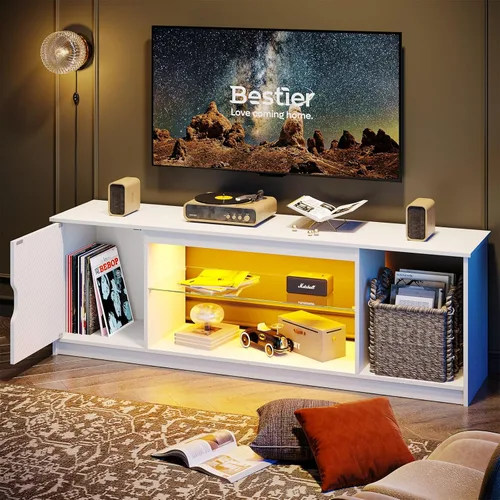 Miniatura 14 de Bestier Soporte de TV LED de 57 pulgadas para televisores de 55/60/65 pulgadas, centro de entretenimiento para juegos con luces RGB, estantes
