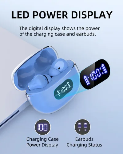 Miniatura 5 de Auriculares inalámbricos azules P1 PRO, auriculares inalámbricos Bluetooth con micrófonos de llamada clara, ajuste cómodo, IPX7 impermeable, batería