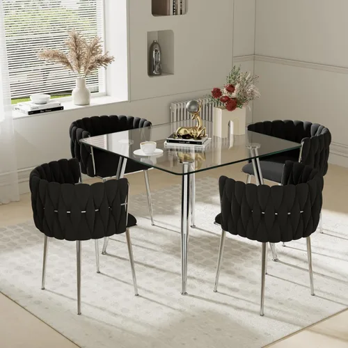 Miniatura 17 de Juego de mesa de comedor de cristal plateado para 2, juego de mesa cuadrada de lujo moderno de 36 pulgadas, juego de mesa de cocina minimalista de 3