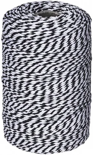 Cordel de algodón blanco y negro de 656 pies, cuerda de regalo para manualidades, envoltura, fiesta, hornear y vacaciones negro y blanco