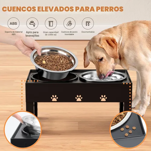 Miniatura 8 de Cuencos elevados para perros con 2 cuencos de acero inoxidable, soporte ajustable de 5 alturas (3.1 pulgadas, 9 a 12 pulgadas), para una mejor Negro