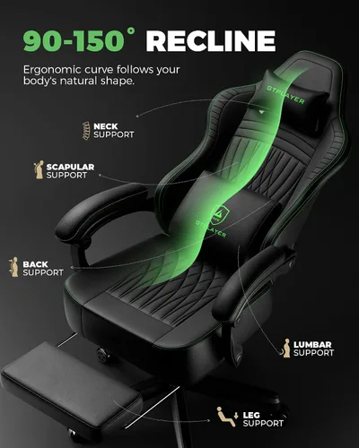 Miniatura 6 de GTPLAYER Silla de juegos grande y alta con reposapiés, sillas de videojuegos de asiento extra ancho para adultos - Respaldo alto ergonómico