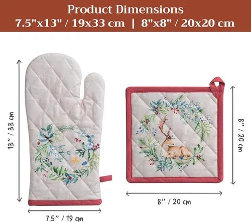 Miniatura 7 de Maison d' Hermine - Juego de guantes de cocina (7.5 x 13 pulgadas) y agarradera (8 x 8 pulgadas) Holly Time, 100 % algodón, manoplas de horno