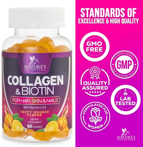 Miniatura 4 de Gomitas de colágeno – 2500 mcg de biotina por porción – Suplemento completo de colágeno con péptidos hidrolizados tipo I y III, biotina, zinc
