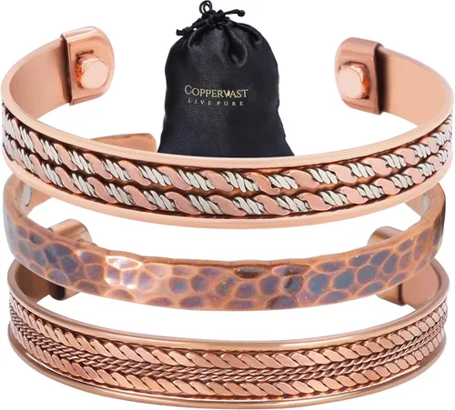Miniatura 23 de Pulseras de cobre para hombres y mujeres Juego de 3 con caja de regalo Hecho a mano 100% cobre Regalo para mujeres y hombres