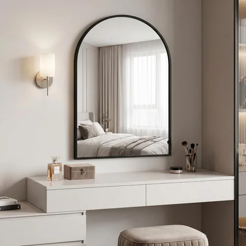 Miniatura 9 de BEAUTYPEAK Espejo de baño de arco de 20 x 30 pulgadas, espejo de pared con marco de metal para dormitorio, entrada, sala de estar, plateado Plata