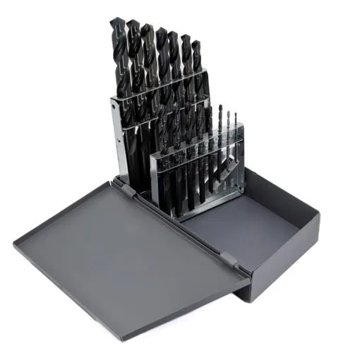 Drill America D/A15JX1/4-SET Juego de brocas, HSS acabado brillante longitud Jobber, 1/16" - 1/2" x 32ths x 1/4" Shank, 15 piezas