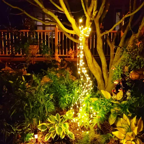 Miniatura 7 de Guirnalda de luces solares para exteriores, 8 modos, 220 luces LED, multihebra, impermeable, regadera, guirnalda de luces para jardín, patio, árbol
