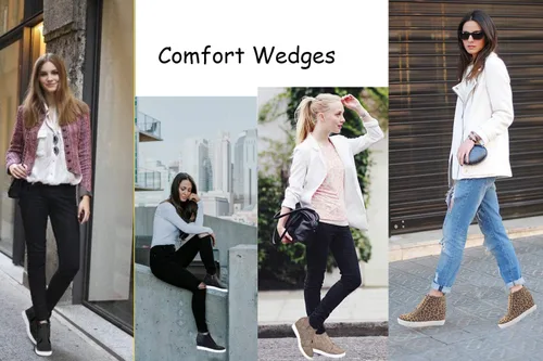 Miniatura 3 de Athlefit - Zapatos deportivos de cuña de plataforma para mujer, con tacón oculto, botines de cuña oculta
