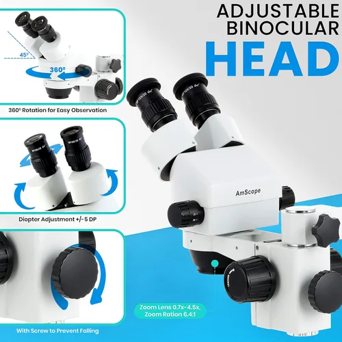 Miniatura 4 de AmScope SM-3BX-80S microscopio profesional binocular estéreo con zoom, ocular WH10x, aumento de 3,5X-45X, objetivo con zoom 0,7X-4,5X, anillo de 80