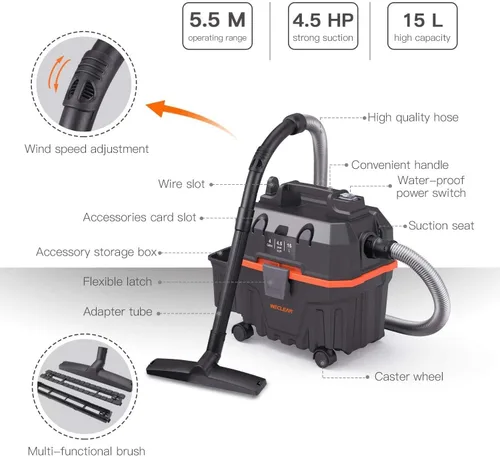 Miniatura 3 de WECLEAN Aspiradora comercial en seco y húmedo de 4 galones de 5.5 picos, aspiradora de tienda resistente con función de soplador, filtro HEPA