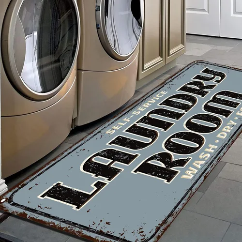 Miniatura 7 de Alfombra rústica para lavandería, antideslizante, lavable a máquina, decoración para cocina, baño, baño, baño, color negro (72 x 24 pulgadas)