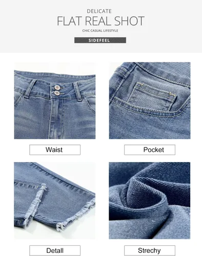 Miniatura 7 de Sidefeel Jeans de cintura alta para mujer, con dobladillo sin procesar, pierna recta, pantalones de mezclilla