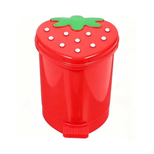 Miniatura 11 de Bote de Basura de Fresa, Bote de Basura de Plástico Lindo de 1 Galón para Escritorio Kawaii Pequeño Bote de Basura de Fresa para Dormitorio con 2