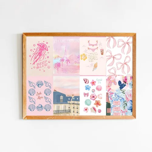 Miniatura 7 de KBKBART Decoración de habitación de nieta costera, kits de collage de pared rosa y azul, 50 piezas de 4 x 6 pulgadas, pósteres estéticos de pared