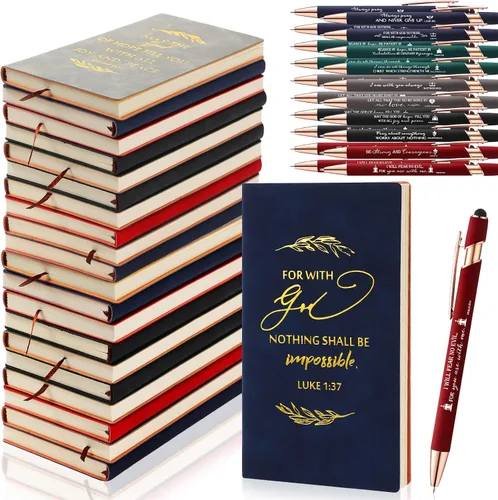Miniatura 9 de Crtiin 20 cuadernos de notas religiosos a granel con bolígrafo motivacional, versículo bíblico inspirador, diario de oración de cuero, regalos